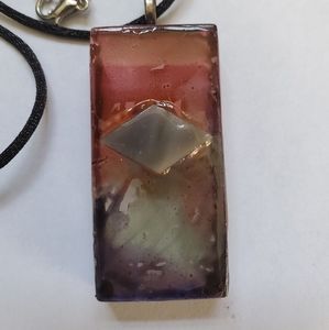 Multi Color Hand Painted Pendant 22'' Necklace.